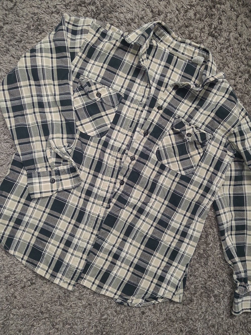 Banana Republic Cream and Navy Plaid Button-Up Shirt